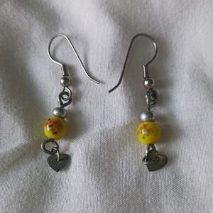 Handmade Yellow Heart Dangle Earrings